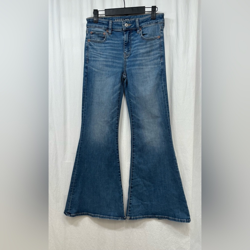 American Eagle Jeans 4 Short Festival Flare Blue Next Level Stretch Petite - Picture 15 of 15